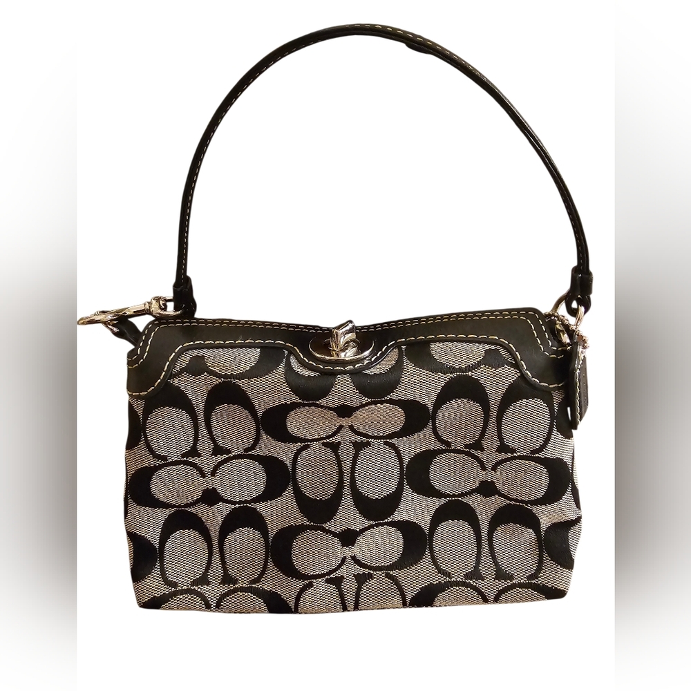 Vintage Coach Stylish Black and Gray Shoulder Bag/ Wristlet.